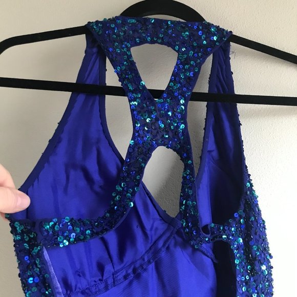 Adrianna papell Blue Sequined E Live from the Red Carpet Maxi dress size 2 - Picture 2 of 8